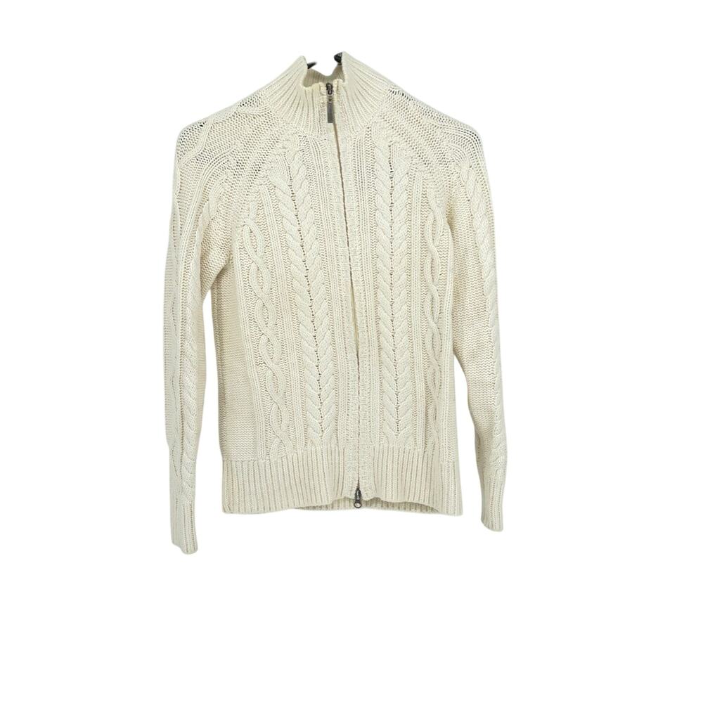 Eddie Bauer Ivory Cable-Knit Zip Cardigan